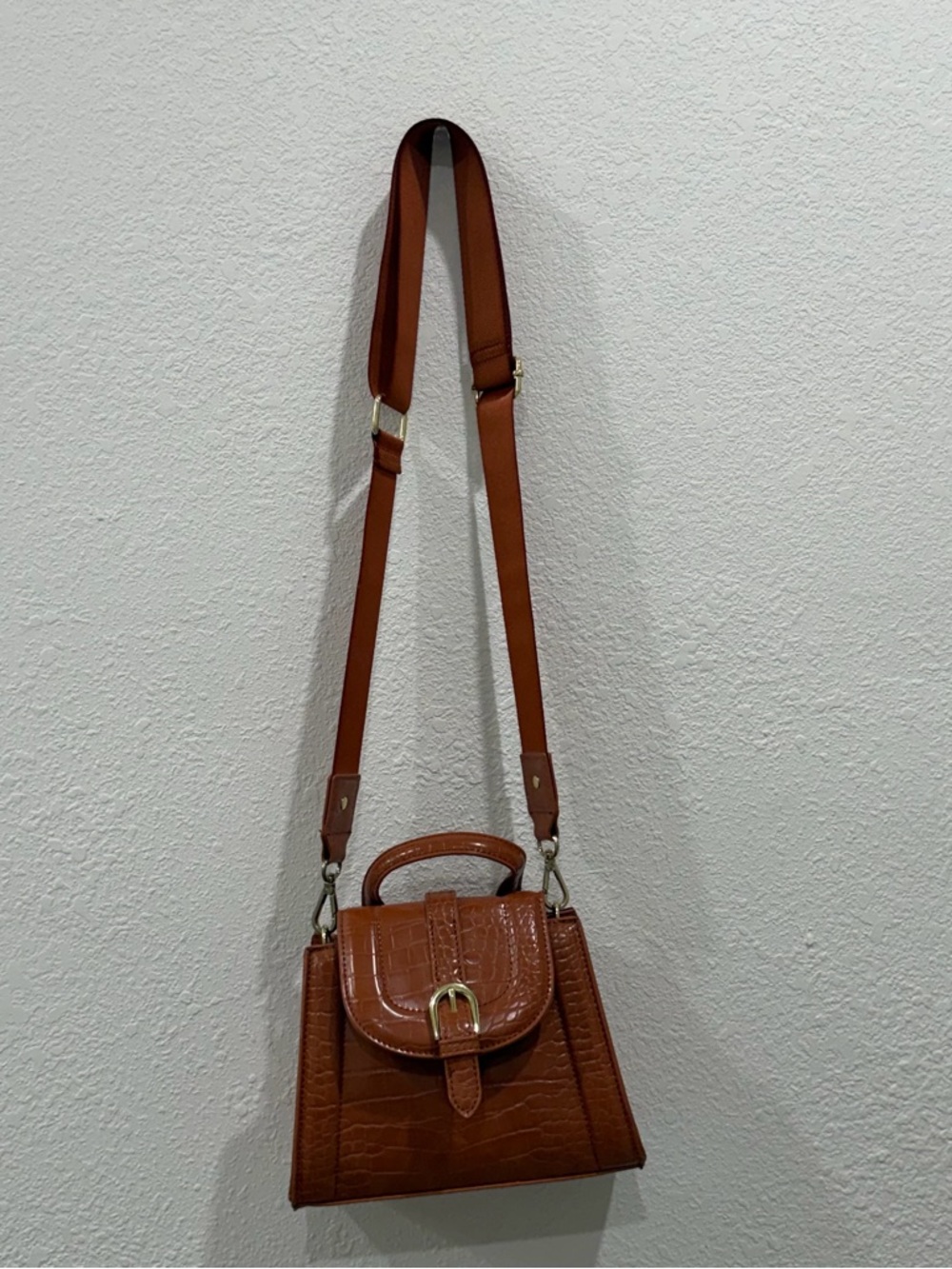 Madden Girl Brown Croc-Effect Crossbody with Top Handle